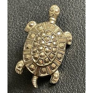 Vintage Turtle Brooch Marcasite Style Gold Tone Pin Acrylic Made in West Germany